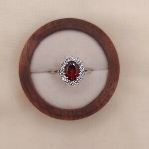 2.5 Carat Natural Red Garnet Ring 925 Sterling Silver